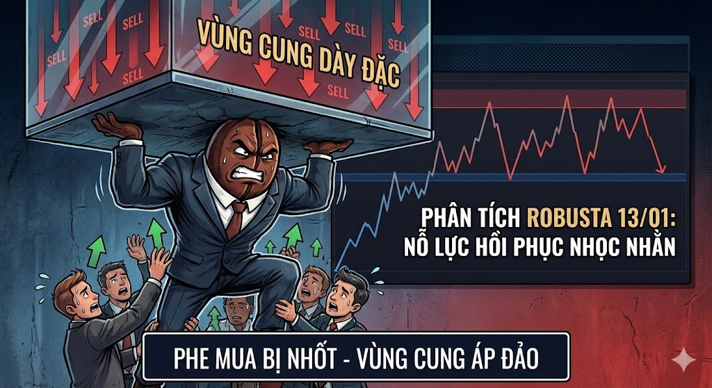 Phân tích Robusta 13/01: Phe Mua đang bị nhốt bên dưới một vùng cung dày đặc, khiến cho mọi nỗ lực hồi phục trở nên vô cùng nhọc nhằn.